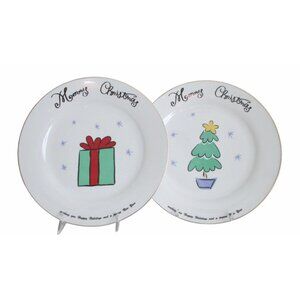 2 Merry Brite Merry Christmas Dinner Plates Gift & Tree Designs Holiday Dining